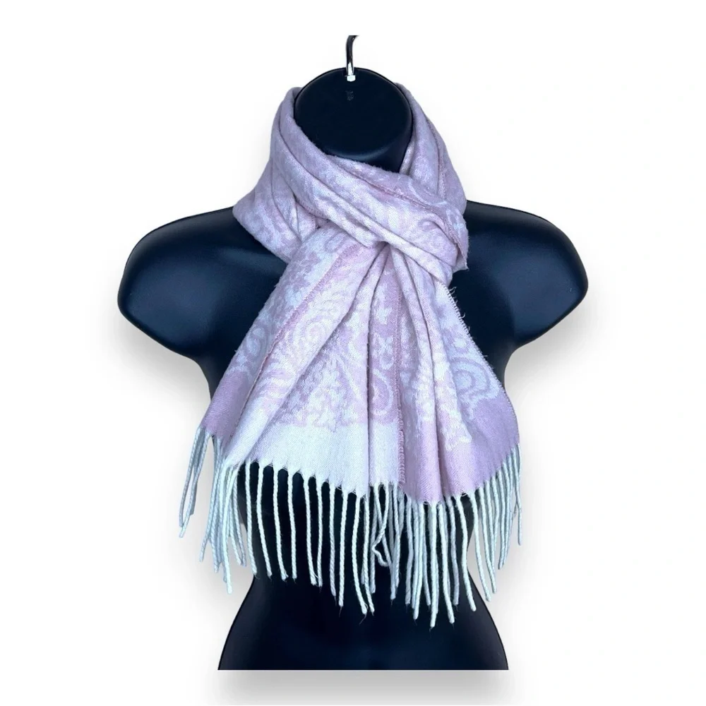 PINK PAISLEY SCARF PASTEL IVORY WHITE SOFT COTTAGECORE